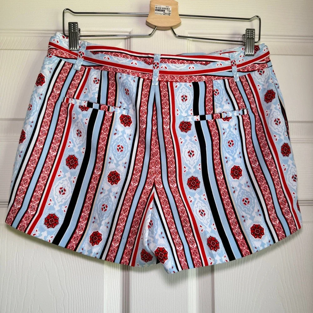 Loft Womens Size‎ 2 Blue Red Tile Stripe Tie Waist Riviera High Rise Shorts